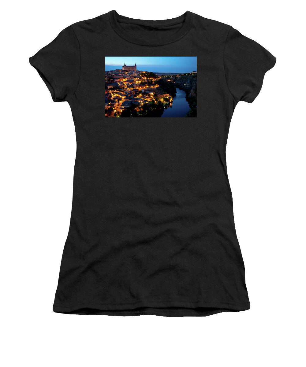 Spain Women's T-Shirt featuring the photograph Nightfall over Toledo by Harry Spitz