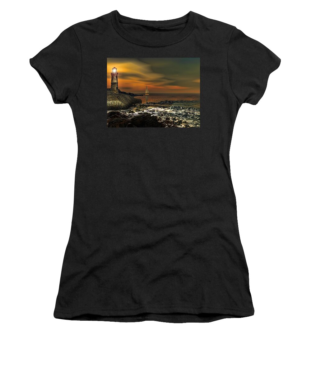 Lighthouse Women's T-Shirt featuring the photograph Nocturnal Tranquility by Lourry Legarde