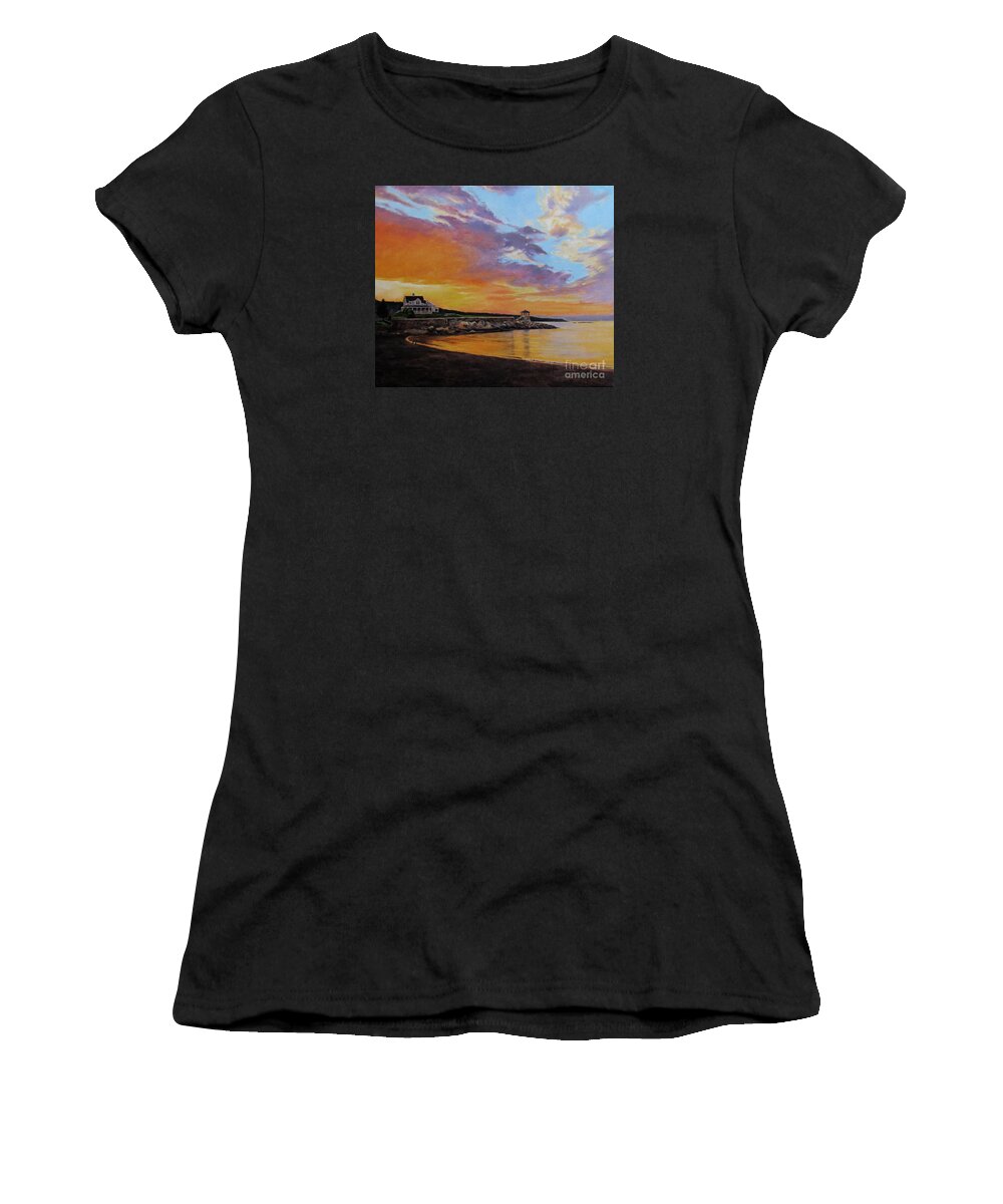 Front Beach Women's T-Shirt featuring the painting Observatory Point, Rockport, MA by Keith Gantos