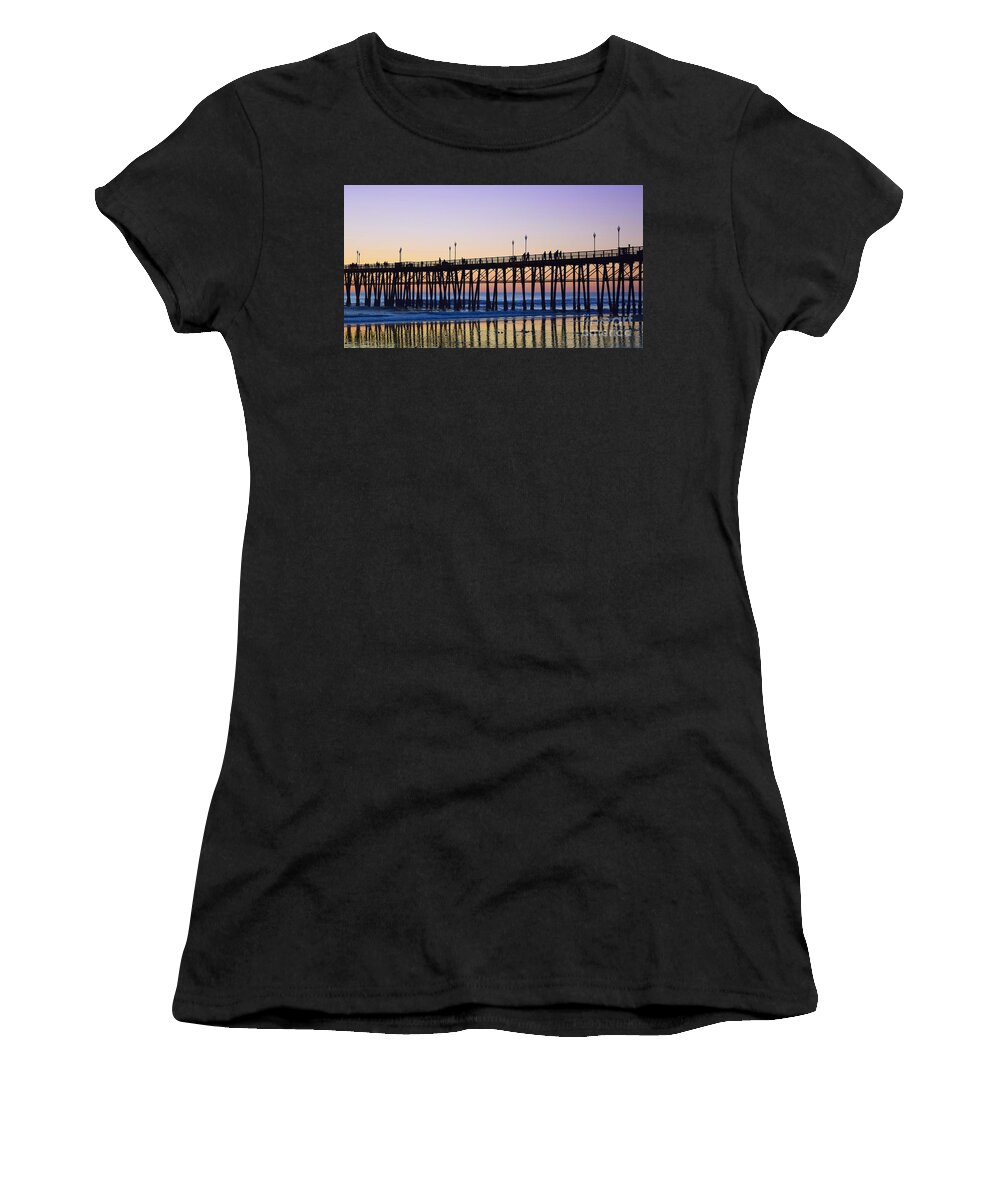 Hao Aiken Women's T-Shirt featuring the photograph Oceanside Pier Reflections At Sunset by Hao Aiken