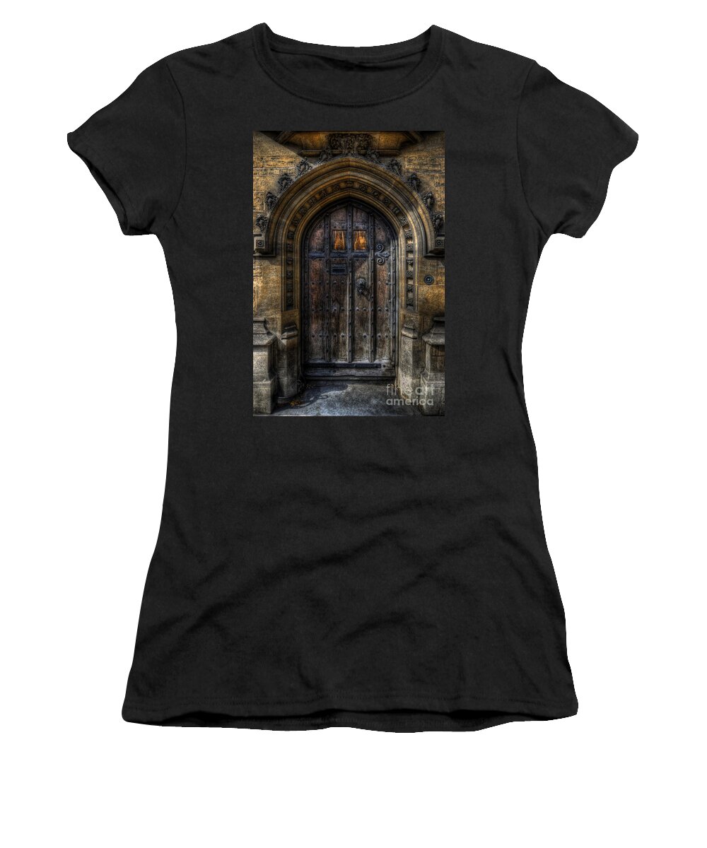 Yhun Suarez Women's T-Shirt featuring the photograph Old College Door - Oxford by Yhun Suarez