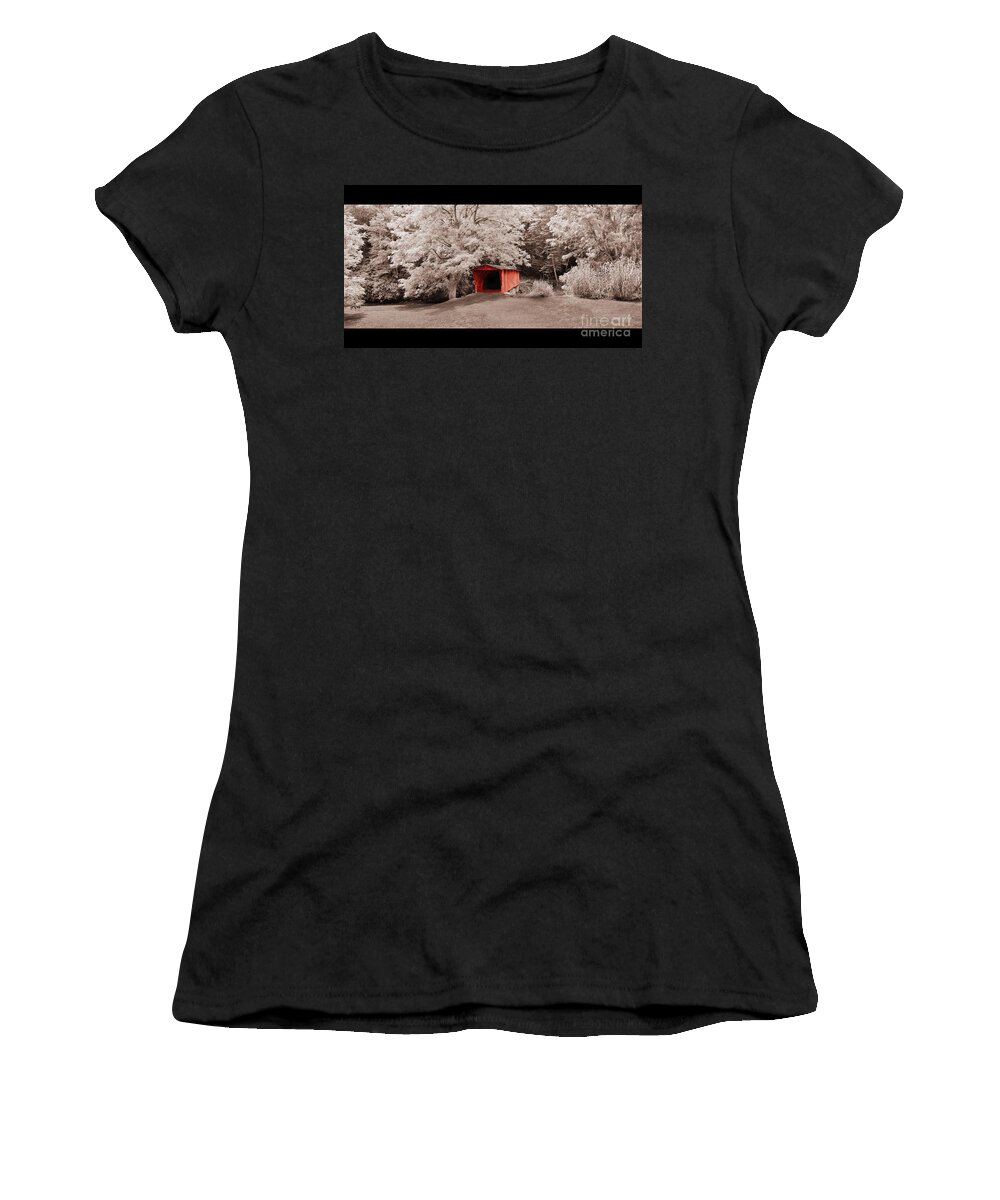 Kissing Women's T-Shirt featuring the mixed media Old Red Bridge by Eric Liller