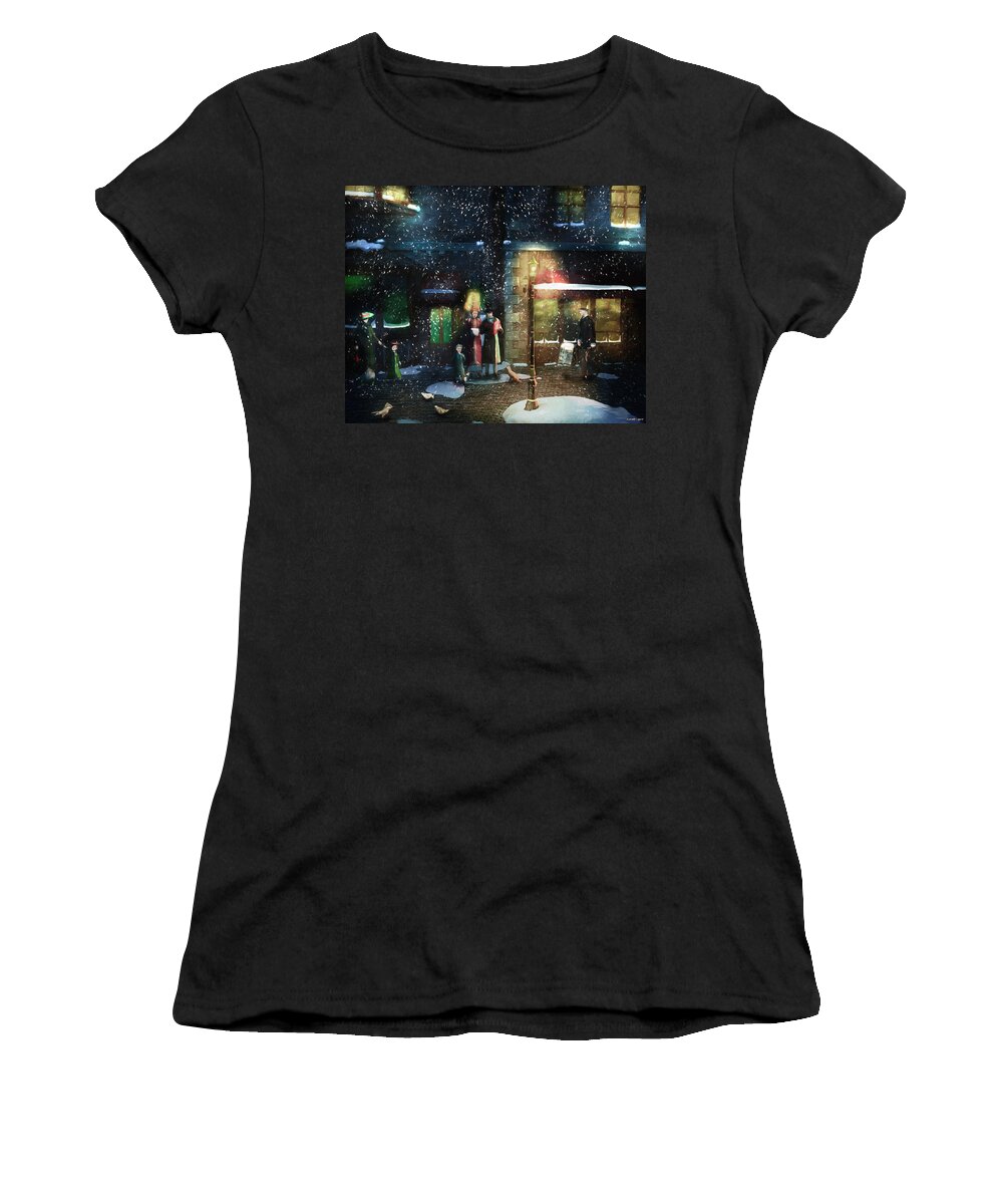Boy Women's T-Shirt featuring the digital art Old Town Christmas Eve by Ken Morris
