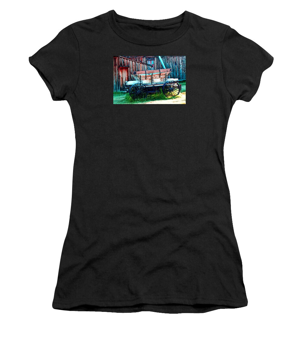 Bodie Women's T-Shirt featuring the digital art old Wagon In Bodie by Joseph Coulombe