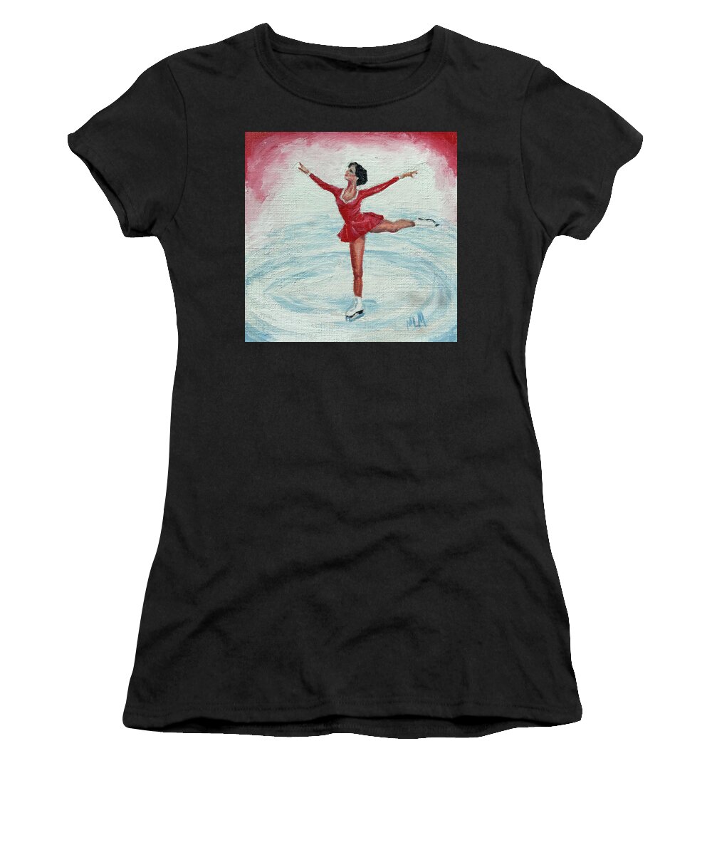 Red Women's T-Shirt featuring the painting Olympic Figure Skater by ML McCormick
