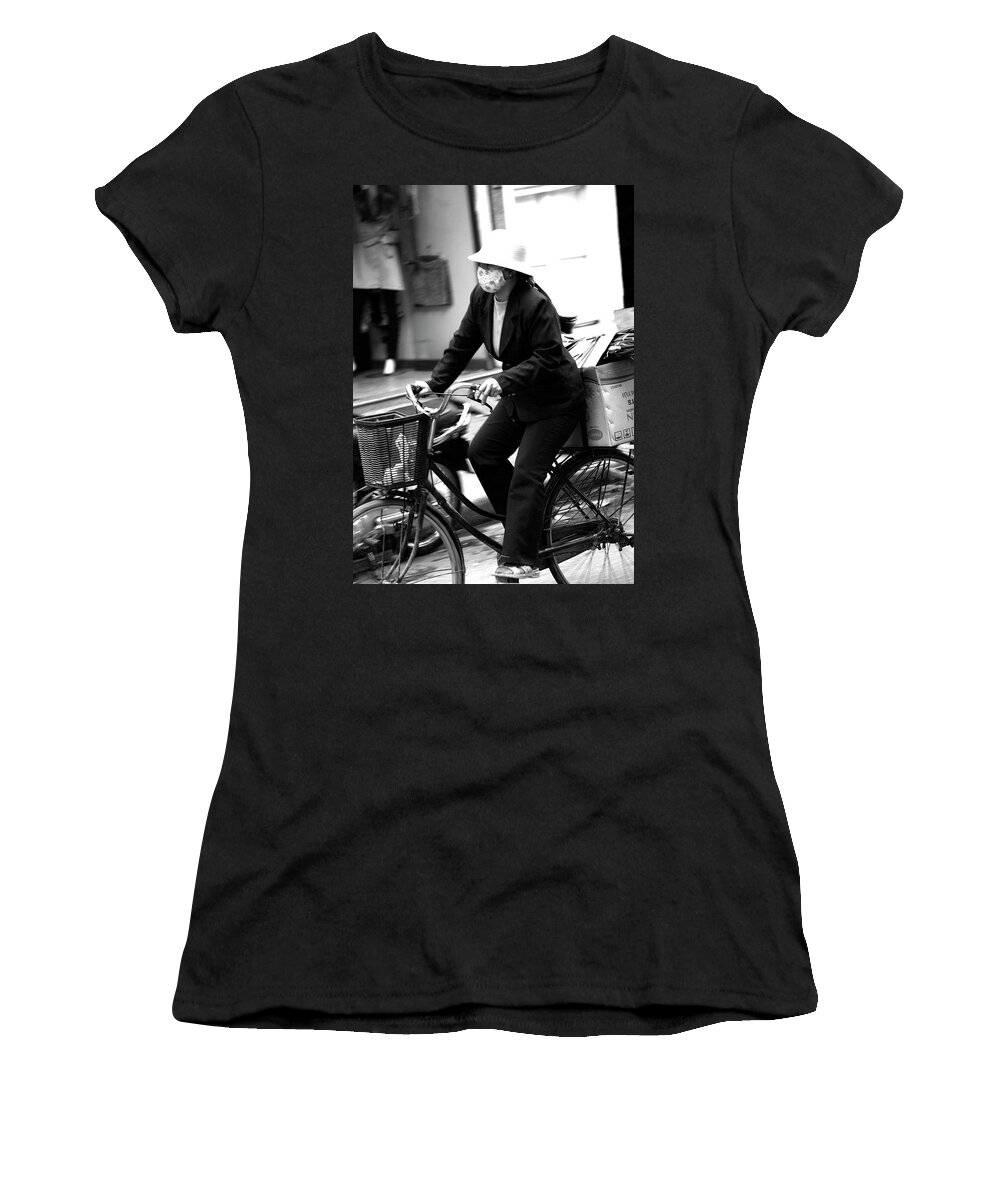 Peoplescapes Women's T-Shirt featuring the photograph On Wheels by Lee Stickels