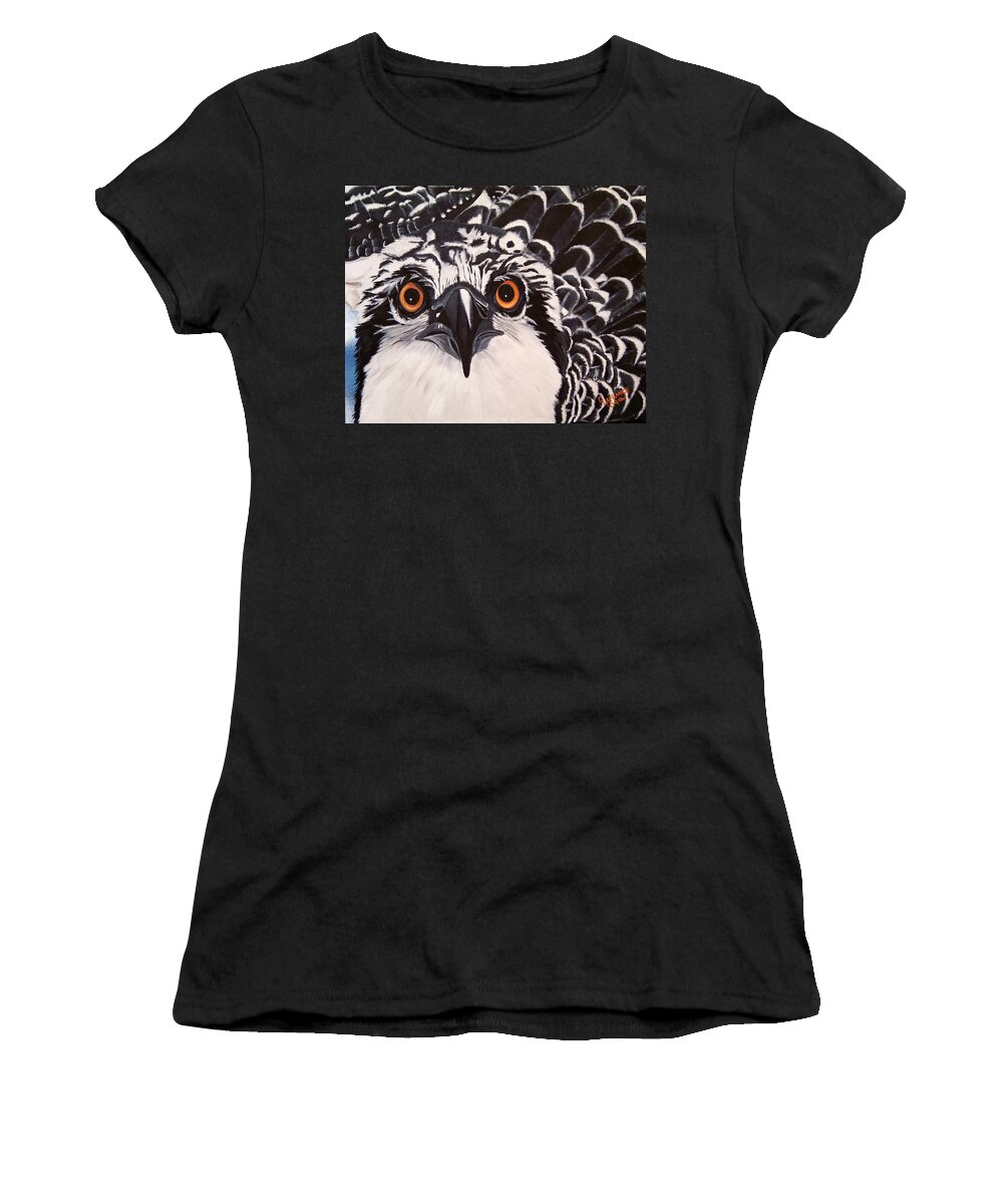 Osprey Women's T-Shirt featuring the painting Osprey Eyes by Debbie LaFrance