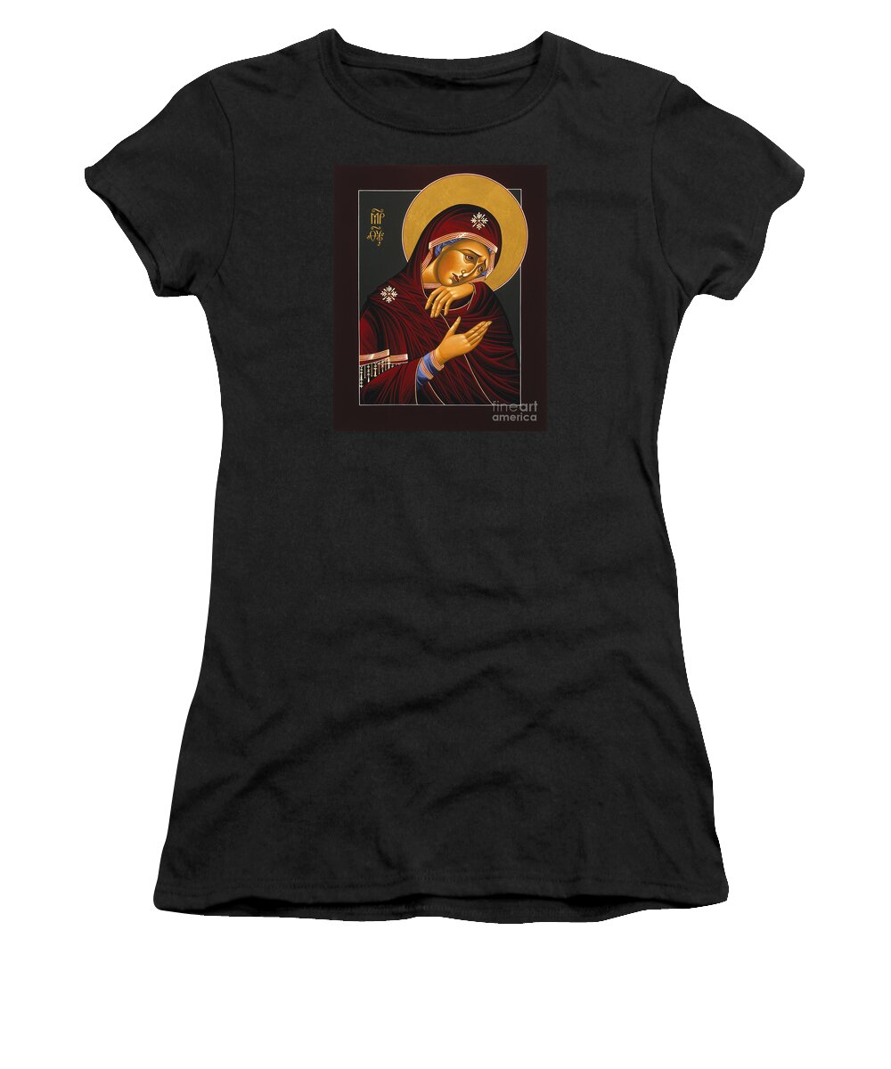 Our Lady Of Sorrows Is Part Of The Triptych Of The Passion With Jesus Christ Extreme Humility And St. John The Apostle Women's T-Shirt featuring the painting Our Lady of Sorrows 028 by William Hart McNichols