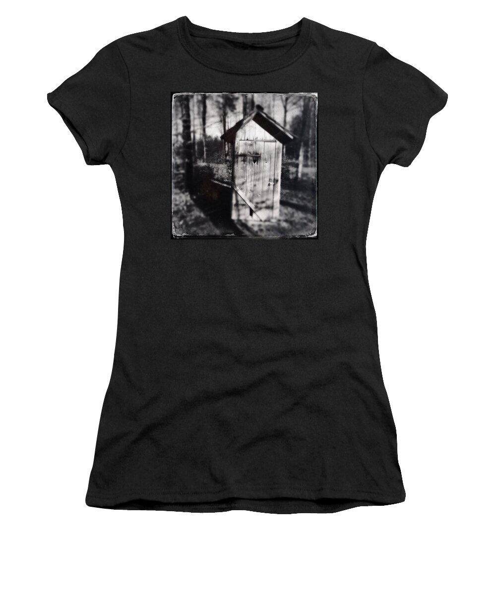 Outhouse Women's T-Shirt featuring the photograph Outhouse black and white wetplate by Matthias Hauser