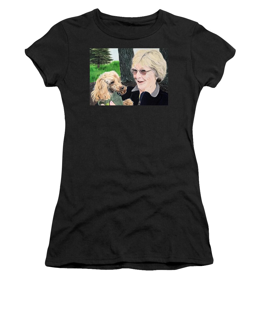 Poodle Women's T-Shirt featuring the painting Outing with Peaches by Sonja Jones