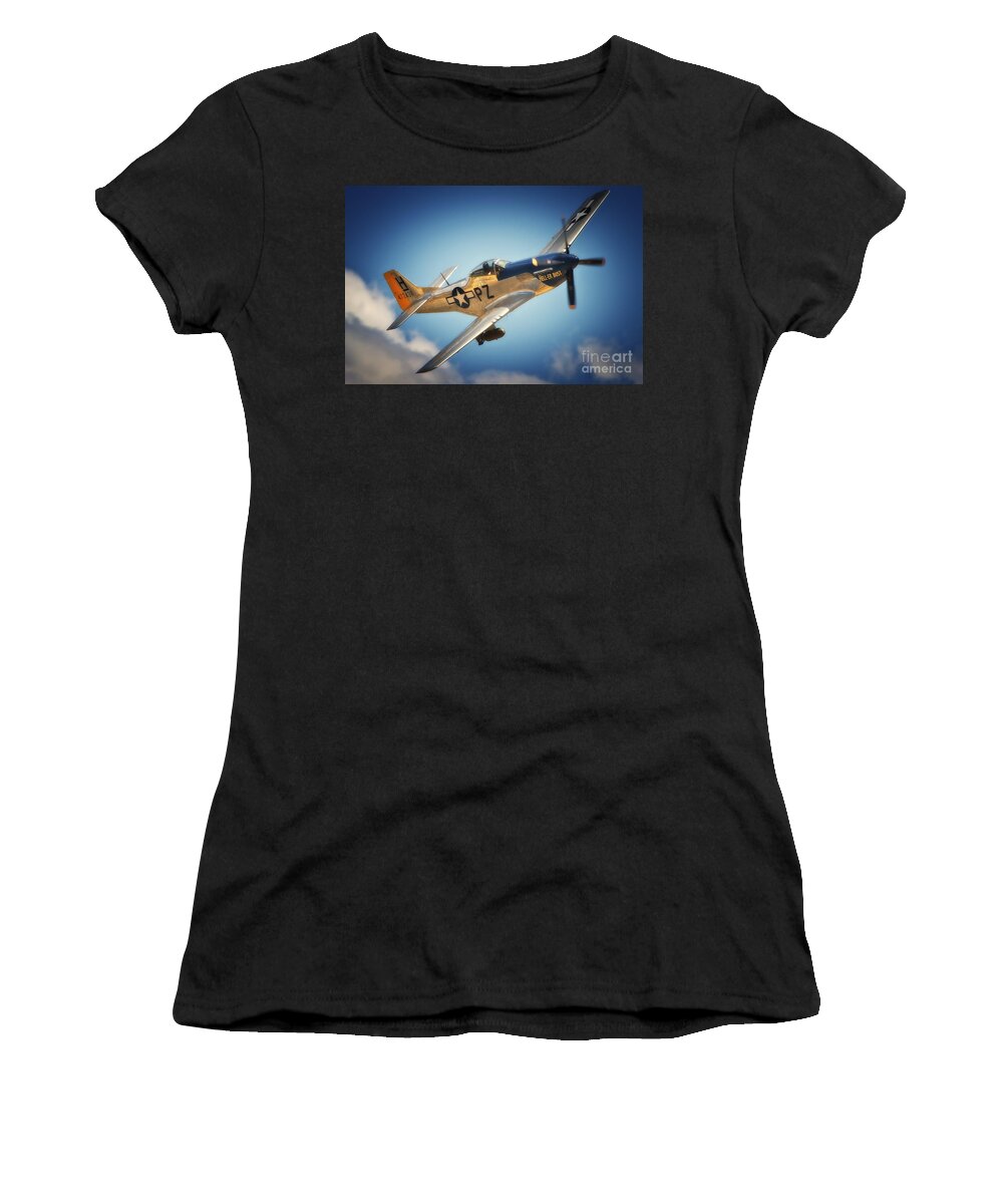Mustang Women's T-Shirt featuring the photograph P-51 Mustang Hell Er Bust by Gus McCrea