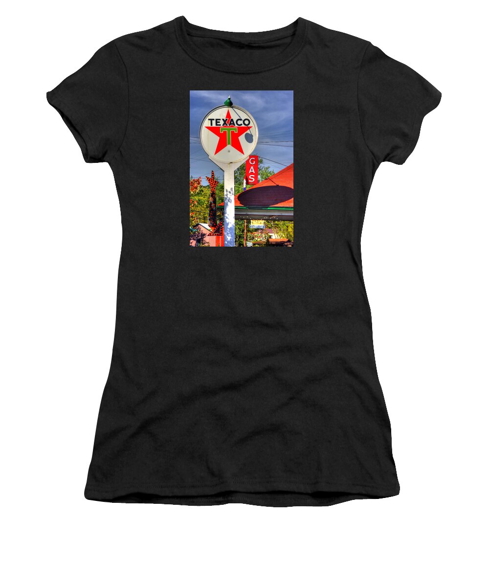 Pennsylvania Women's T-Shirt featuring the photograph PA Country Roads - Petroasis at the Big Bright Star No. 5 - Cruiser's Cafe - Mt. Pleasant Mills by Michael Mazaika