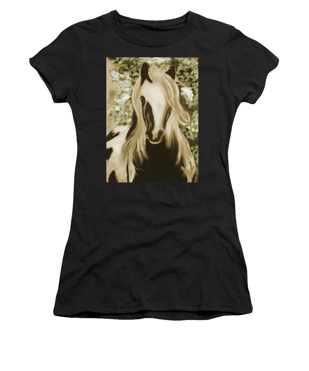 Horse Women's T-Shirt featuring the mixed media Painted by Lisa Stanley