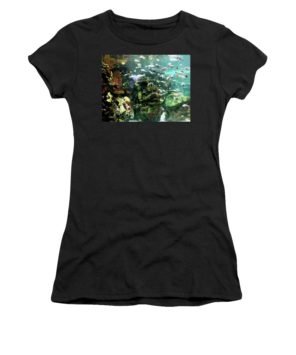 Under The Ocean Women's T-Shirt featuring the photograph Painterly Aquarium by Cynthia Wolfe