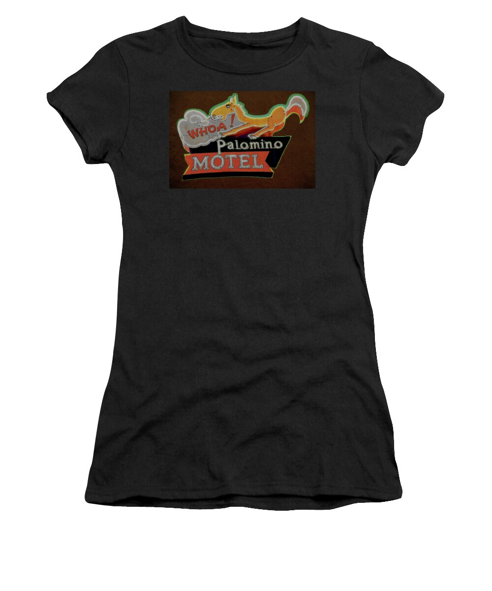 Antique Signs Women's T-Shirt featuring the photograph Palomino Motel by Jeff Burgess