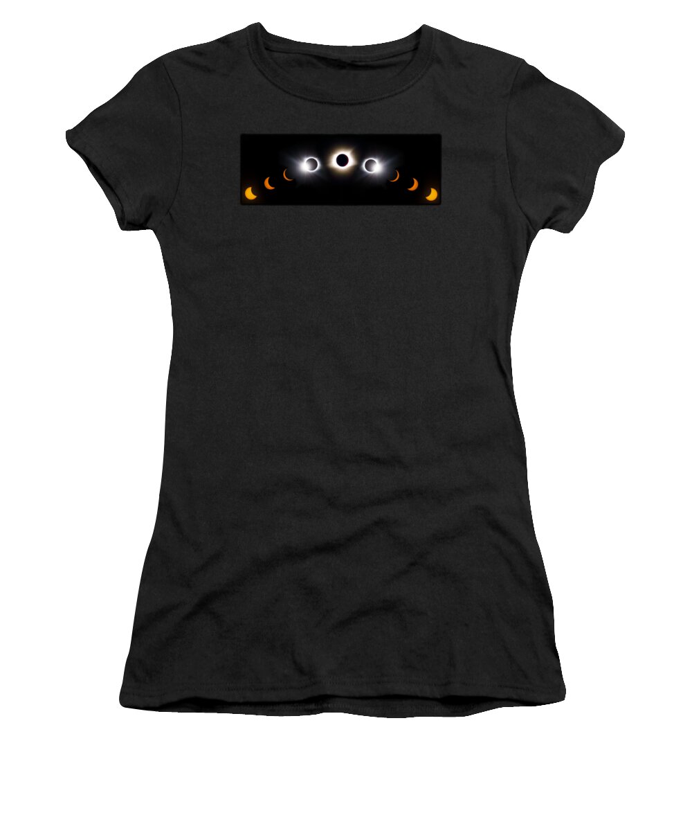 08 21 2017 Women's T-Shirt featuring the photograph Panorama Total Eclipse T Shirt Art Phases by Debra and Dave Vanderlaan