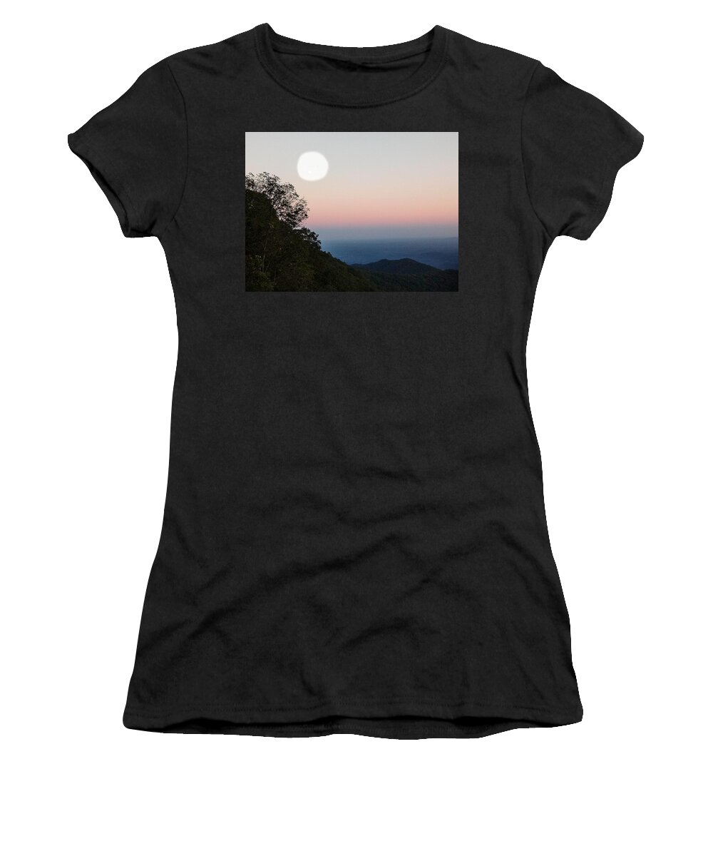 Moon Women's T-Shirt featuring the photograph Paper Moon Over Blue Ridge by Kathy Barney