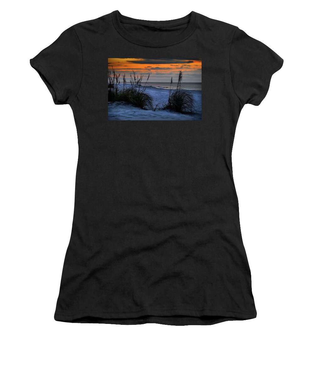 Alabama Women's T-Shirt featuring the photograph Patches of Grass on a Orange Sky by Michael Thomas