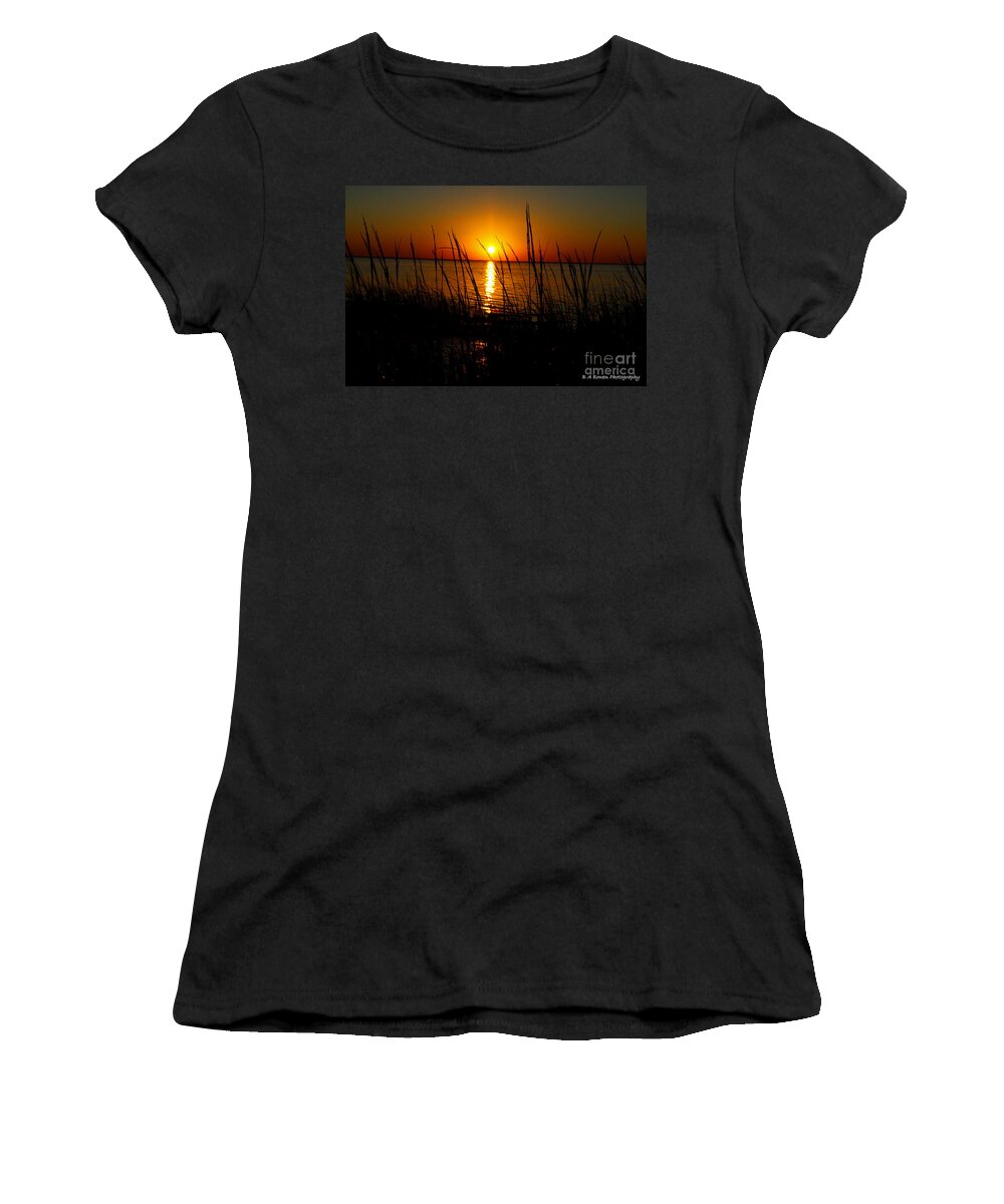 Sunset Women's T-Shirt featuring the photograph Peering through the Sea Oats by Barbara Bowen