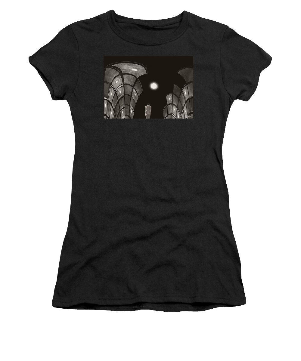 Surreal Women's T-Shirt featuring the photograph Pensive Nude in a Surreal World by Joe Bonita