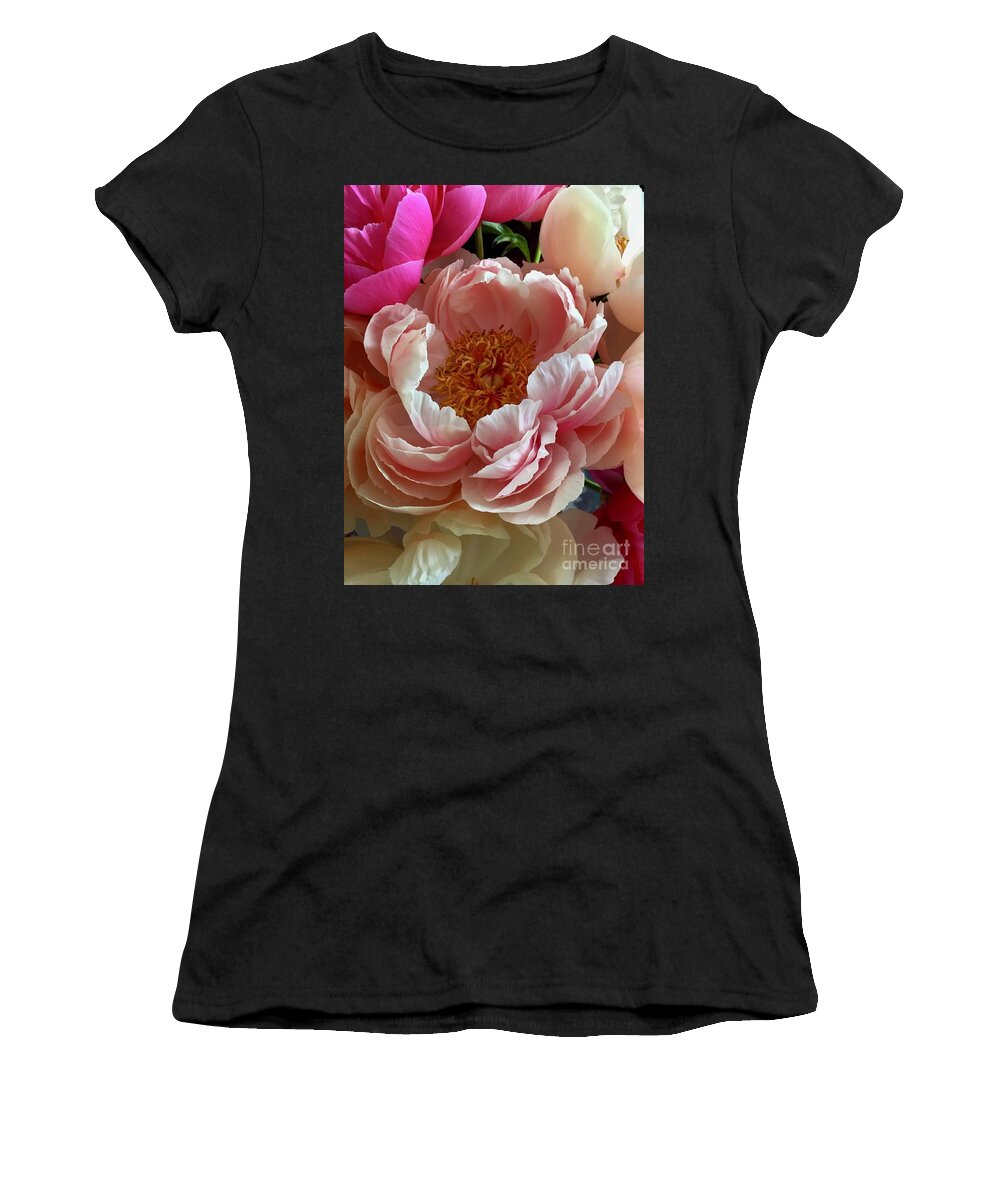 Light Peonies Petals Women's T-Shirt featuring the photograph Peony Series 1-4 by J Doyne Miller