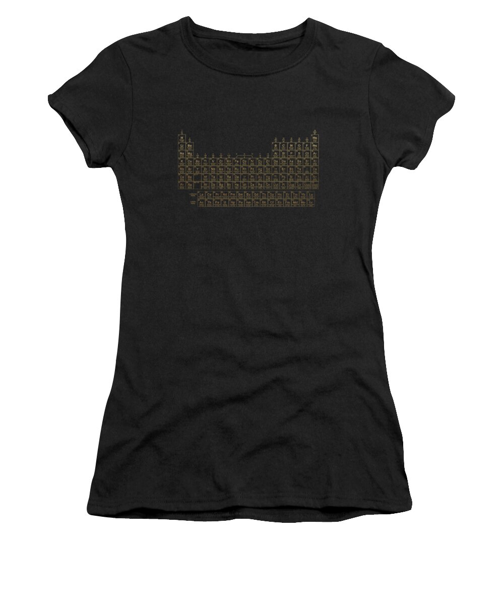 'the Elements' Collection By Serge Averbukh Women's T-Shirt featuring the digital art Periodic Table of Elements - Gold on Black Metal by Serge Averbukh