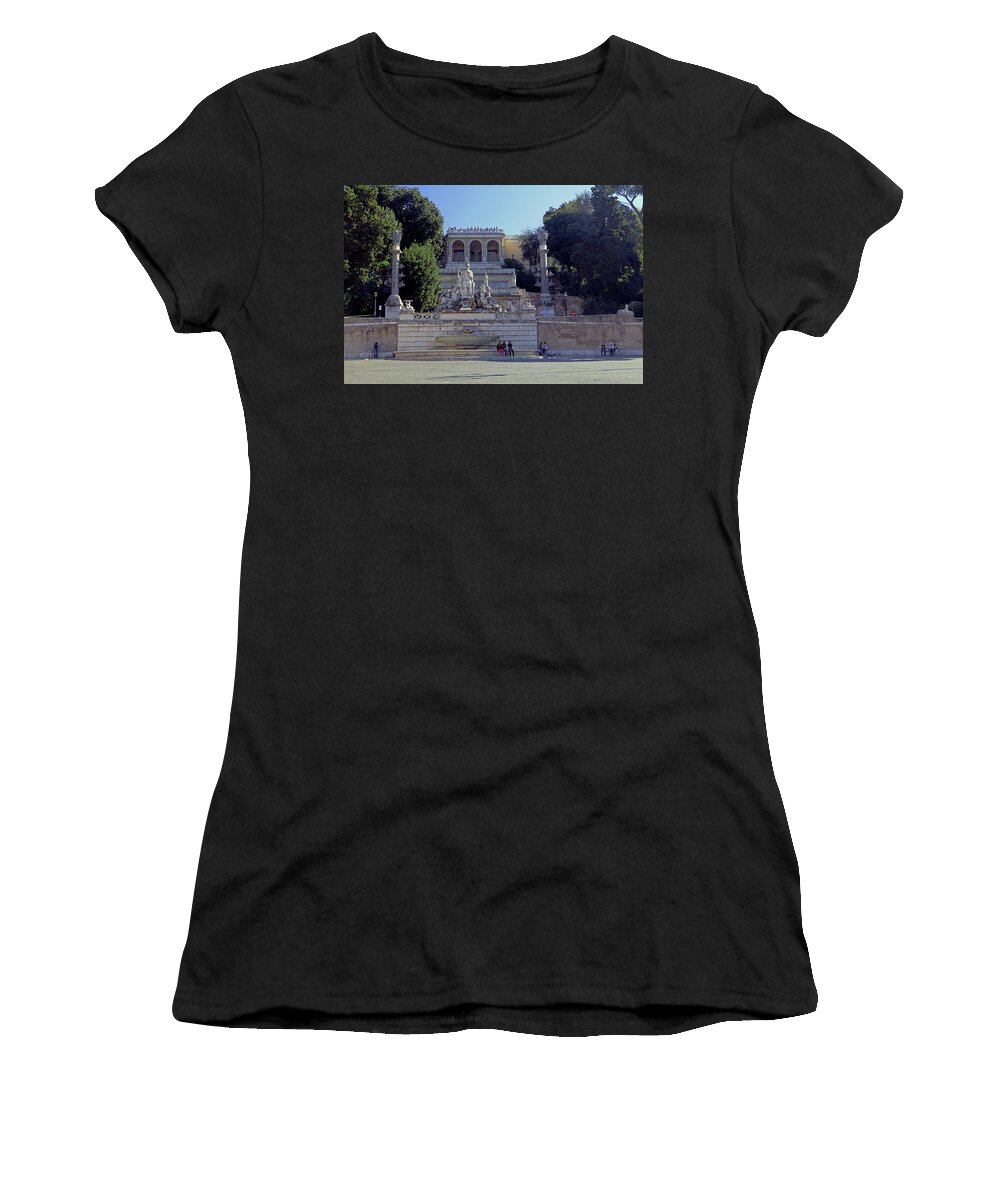 Pincio From Piazza Del Popolo Women's T-Shirt featuring the photograph Pincio from Piazza del Popolo by Tony Murtagh