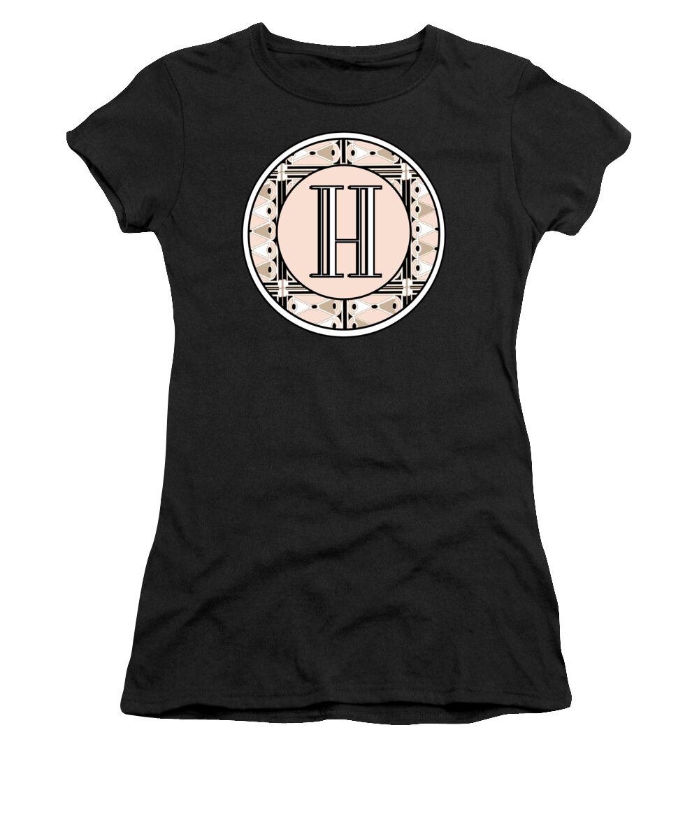 Art Deco Women's T-Shirt featuring the digital art Pink Champagne Deco Monogram H by Cecely Bloom