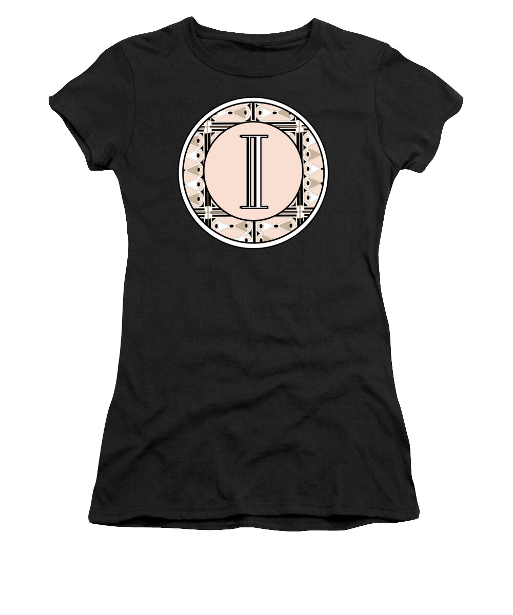 Art Deco Women's T-Shirt featuring the digital art Pink Champagne Deco Monogram i by Cecely Bloom