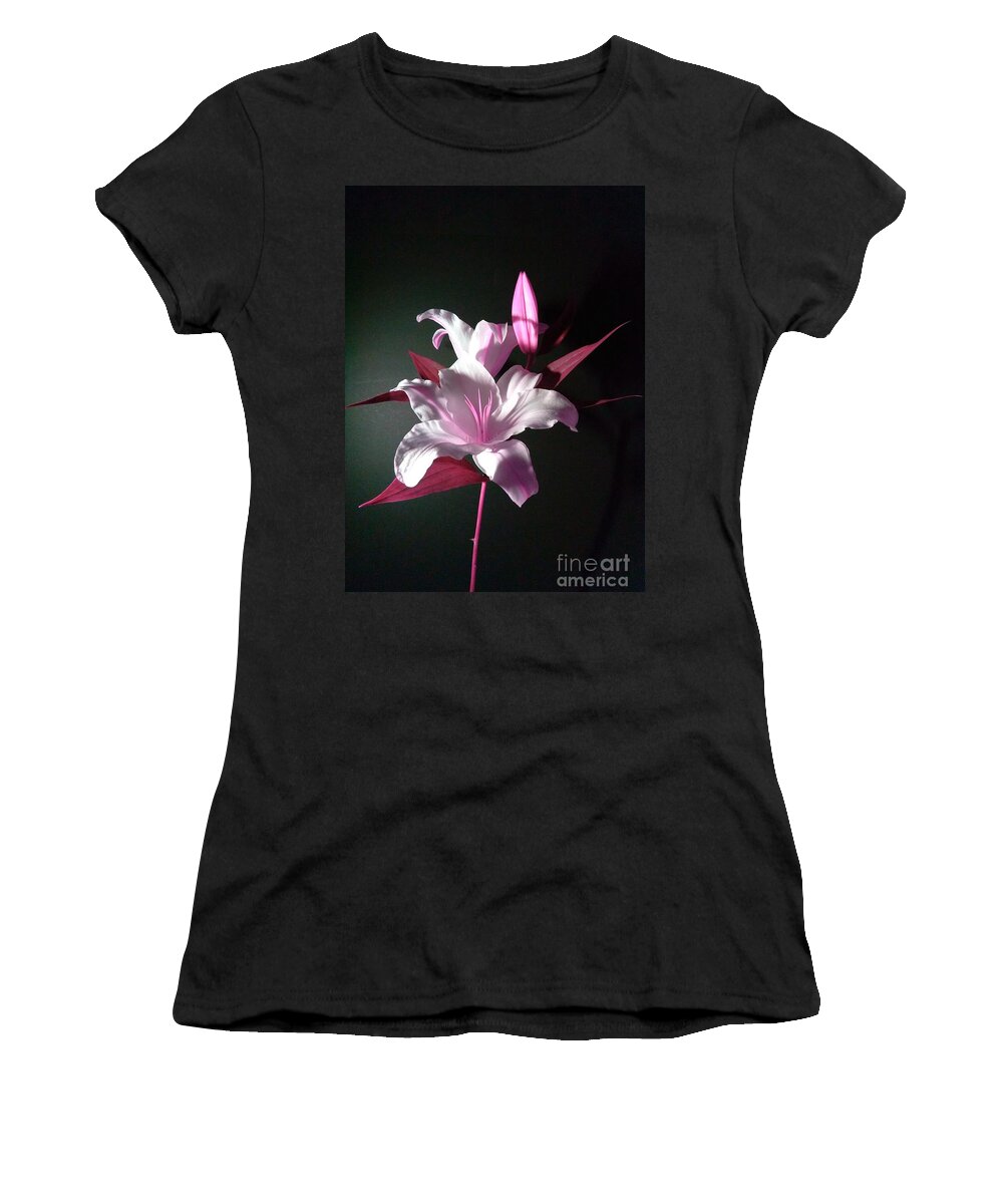 Pink Lily Women's T-Shirt featuring the photograph Pink Lily by Delynn Addams