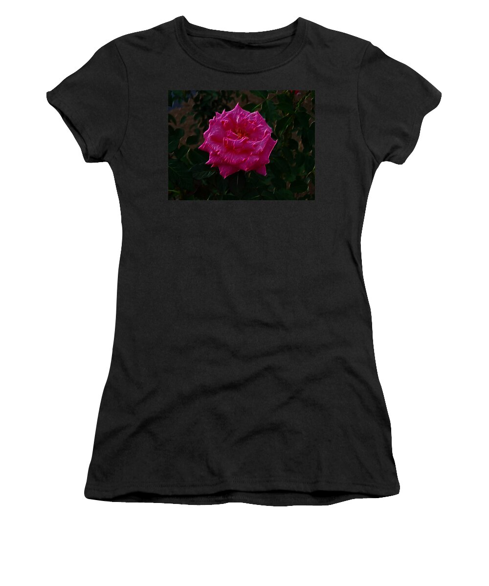 Rose Women's T-Shirt featuring the digital art Pink Rose Electric by Flees Photos