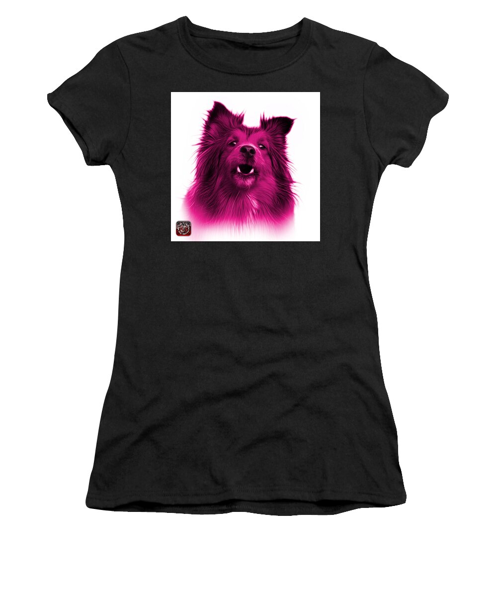 Sheltie Women's T-Shirt featuring the painting Pink Sheltie Dog Art 0207 - WB by James Ahn