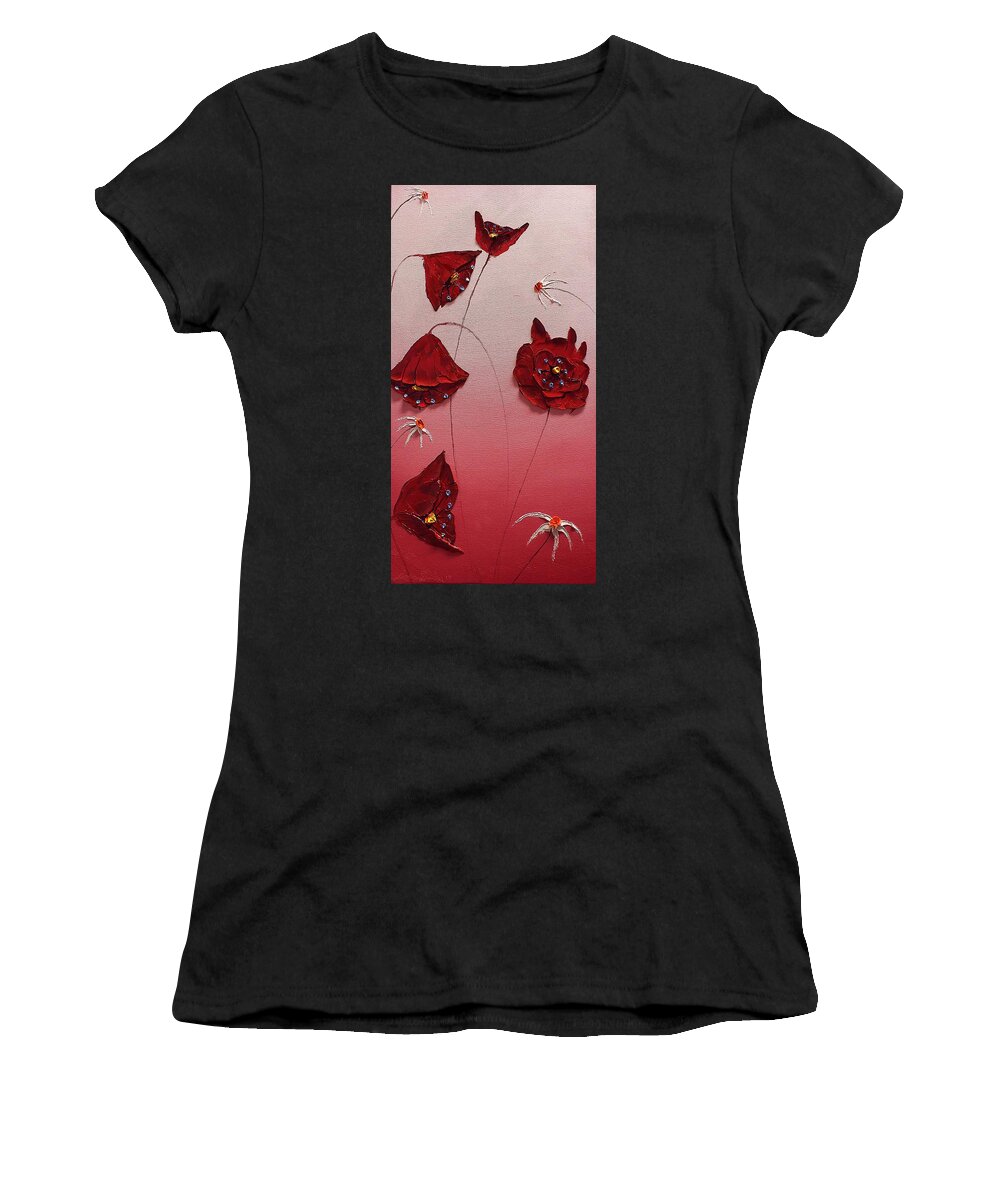  Women's T-Shirt featuring the painting Pink Sky Poppies #17 by James Dunbar