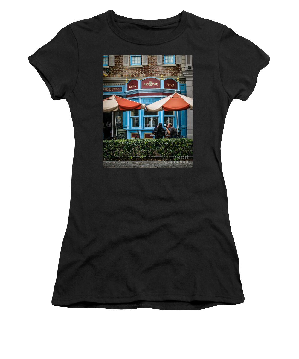 New Women's T-Shirt featuring the photograph Pizza Shop by Perry Webster