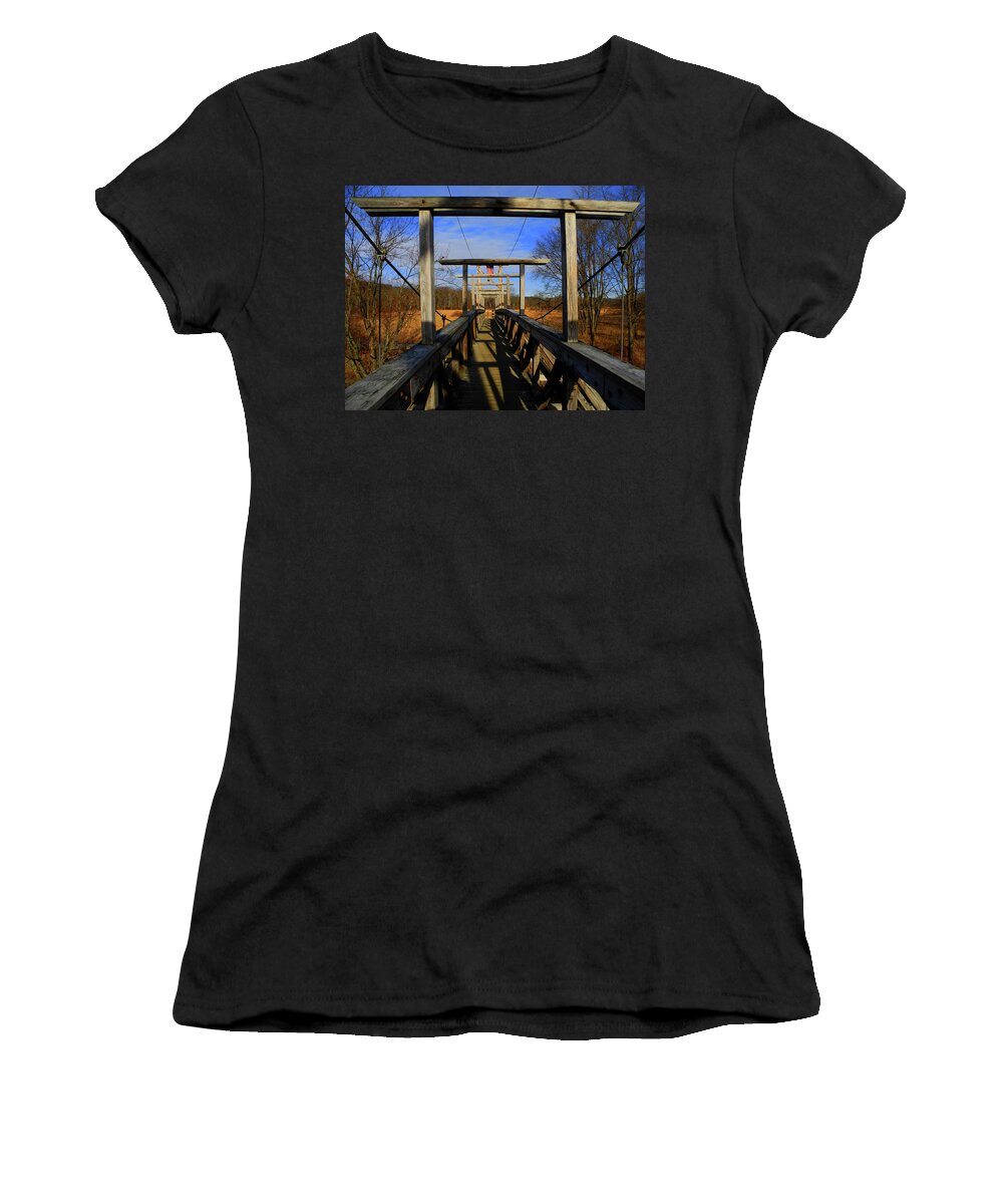 Pochuck Boardwalk Women's T-Shirt featuring the photograph Pochuck Boardwalk Bridge by Raymond Salani III