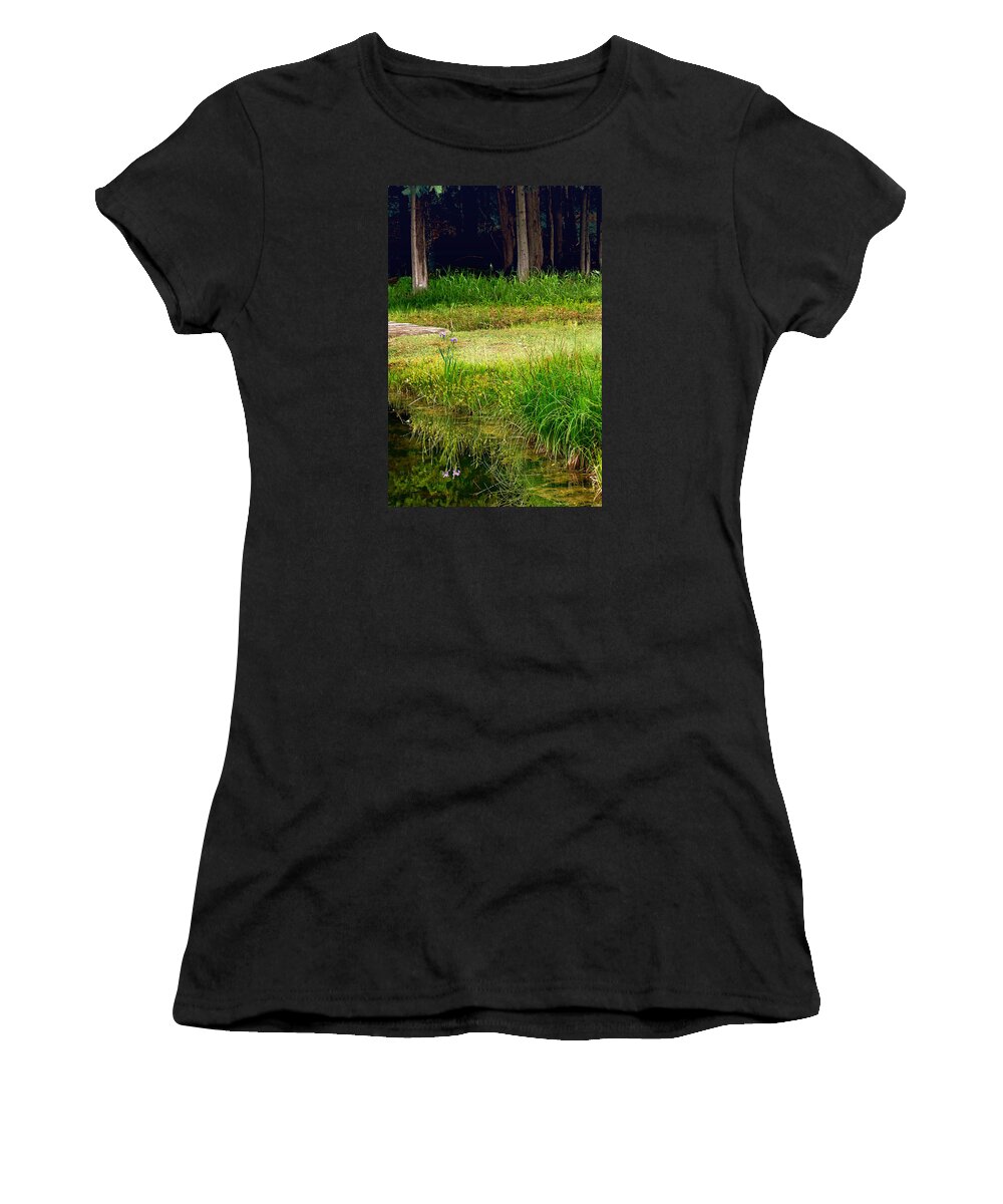 Water Reflections Women's T-Shirt featuring the photograph Pond Landscape Print by Gwen Gibson
