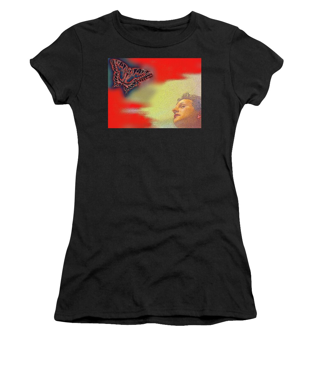 Butterfly Women's T-Shirt featuring the digital art Pondering Wings by Andy Rhodes