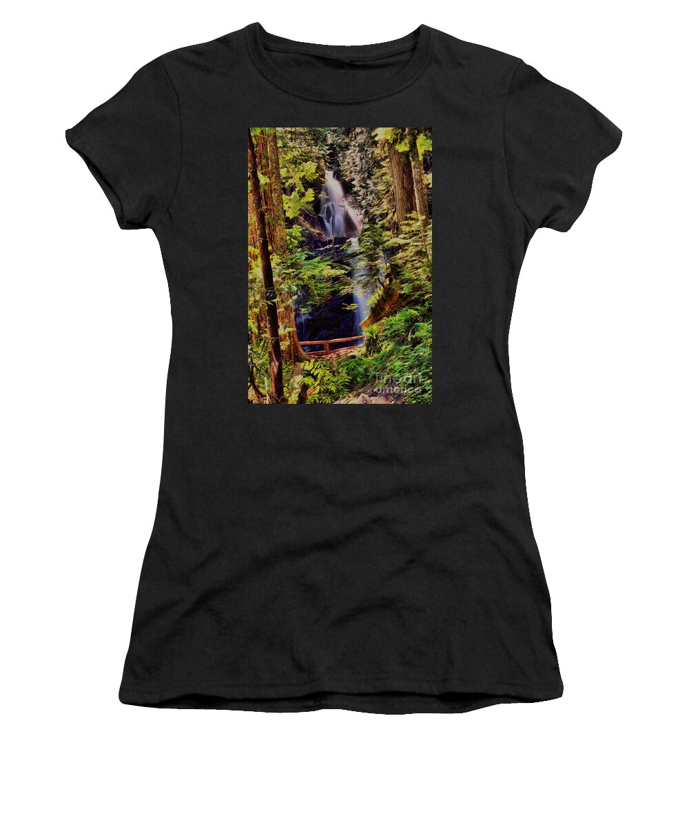 River Women's T-Shirt featuring the photograph Portrait view of Ranger Falls by Jeff Swan