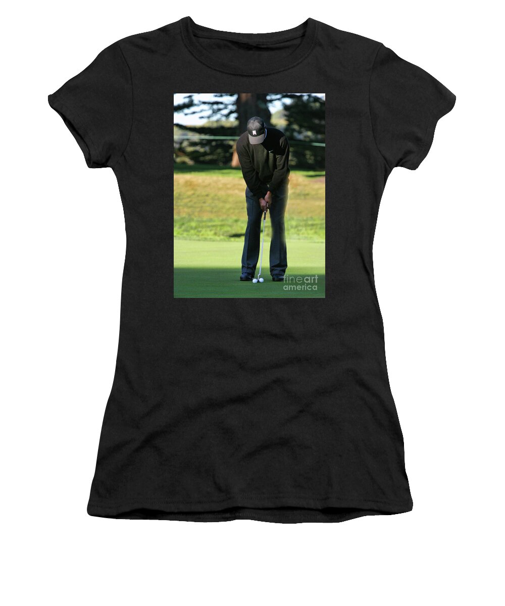 Golf Women's T-Shirt featuring the photograph Practice Tiger Woods by Chuck Kuhn