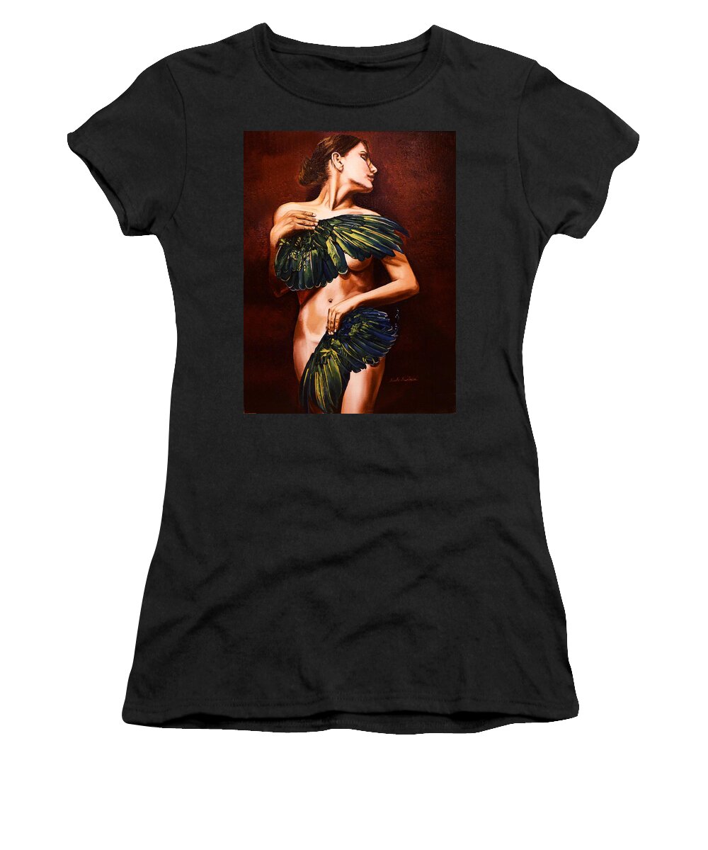 Woman Women's T-Shirt featuring the painting Protection by Nicole MARBAISE