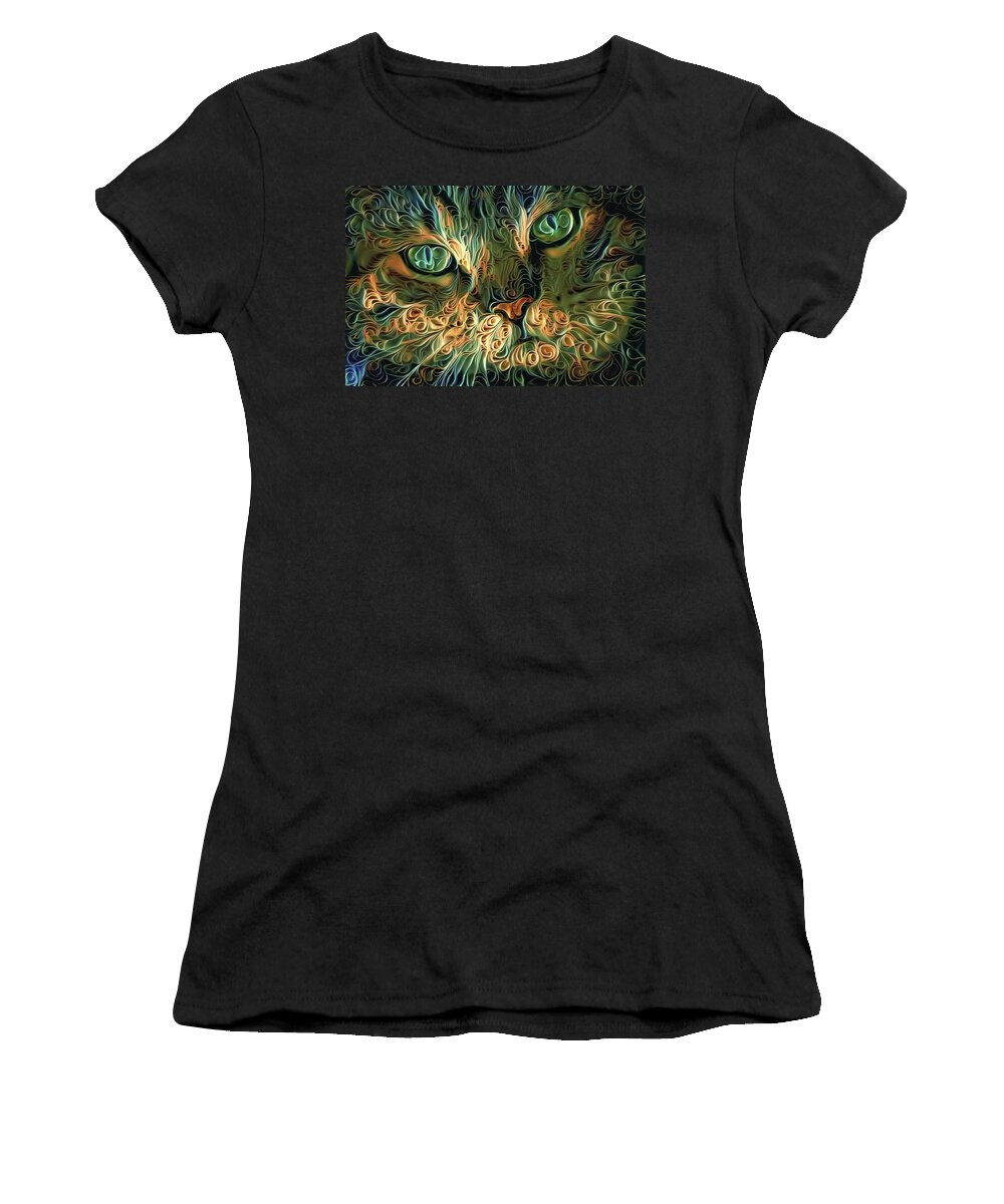 Tabby Cat Women's T-Shirt featuring the digital art Psychedelic Tabby Cat Art by Peggy Collins