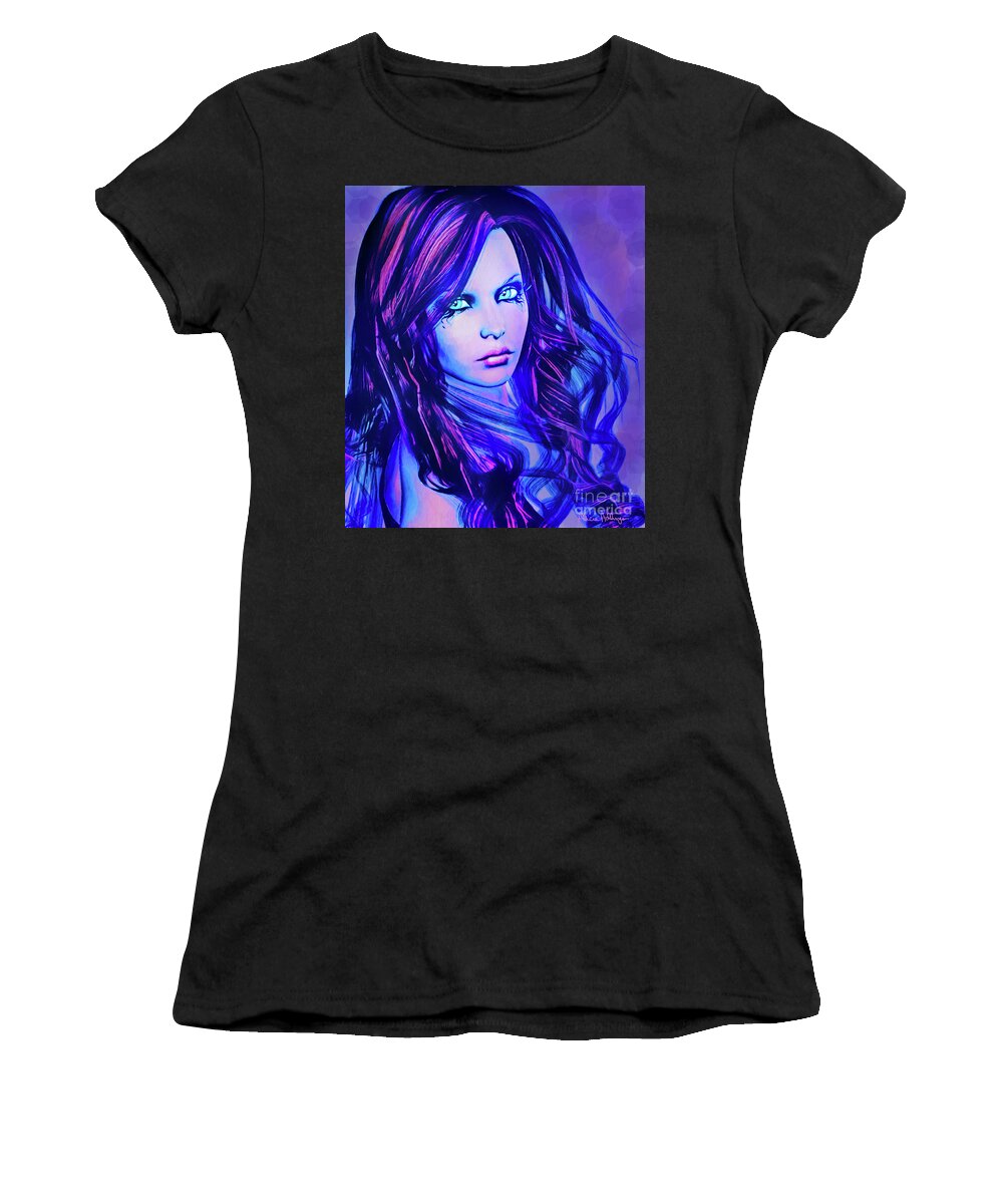 Purple Women's T-Shirt featuring the digital art Purple Blue Portrait by Alicia Hollinger