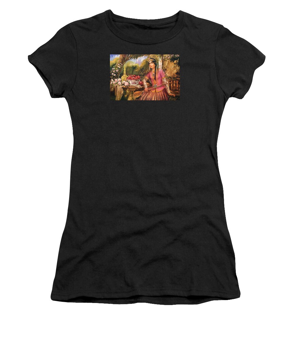 Hojat Shakiba Women's T-Shirt featuring the painting Qajar Woman by Shakiba GL9 by Salma