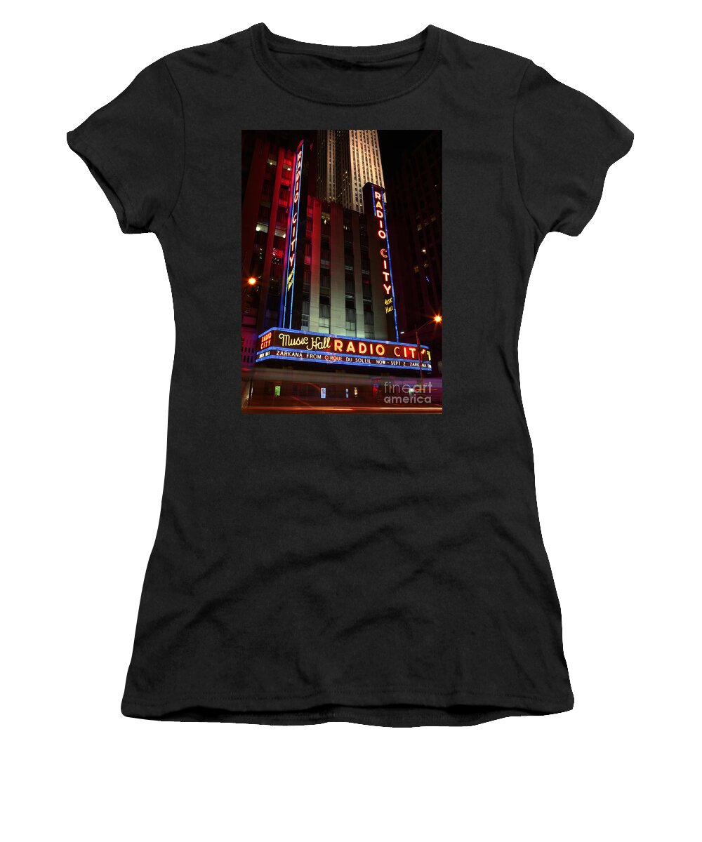 Lee Dos Santos Women's T-Shirt featuring the photograph Radio City Music Hall Cirque du Soleil Zarkana by Lee Dos Santos