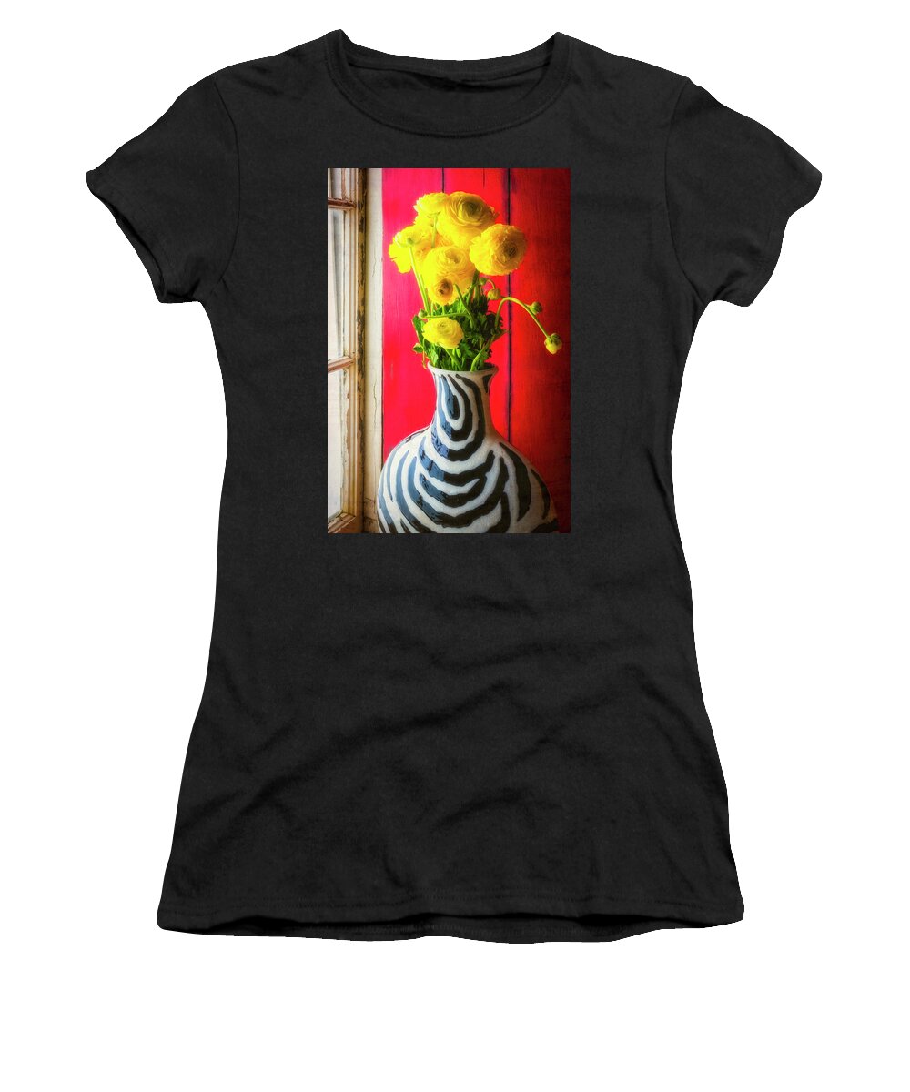 Yellow Women's T-Shirt featuring the photograph Ranunculus In Vase In Window by Garry Gay
