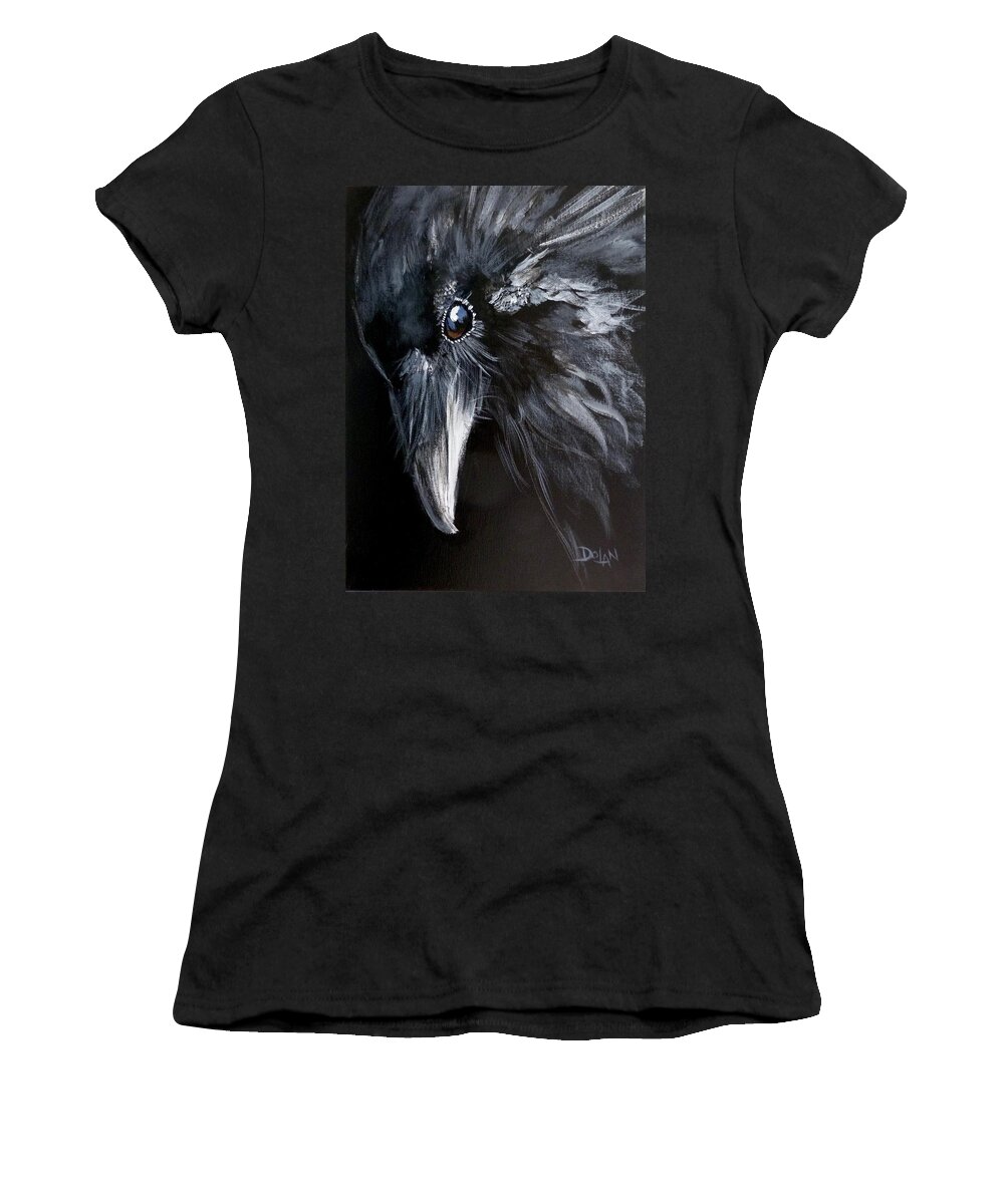 Raven Portrait Women's T-Shirt featuring the painting Raven Attentive by Pat Dolan