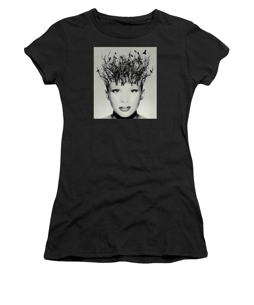 Nymph Women's T-Shirt featuring the pastel Raven-Haired Beauty by Susan Maxwell Schmidt