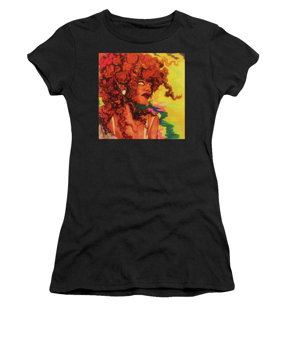 Black Woman Magic Women's T-Shirt featuring the drawing Red Dawn by Vanessa Harrison