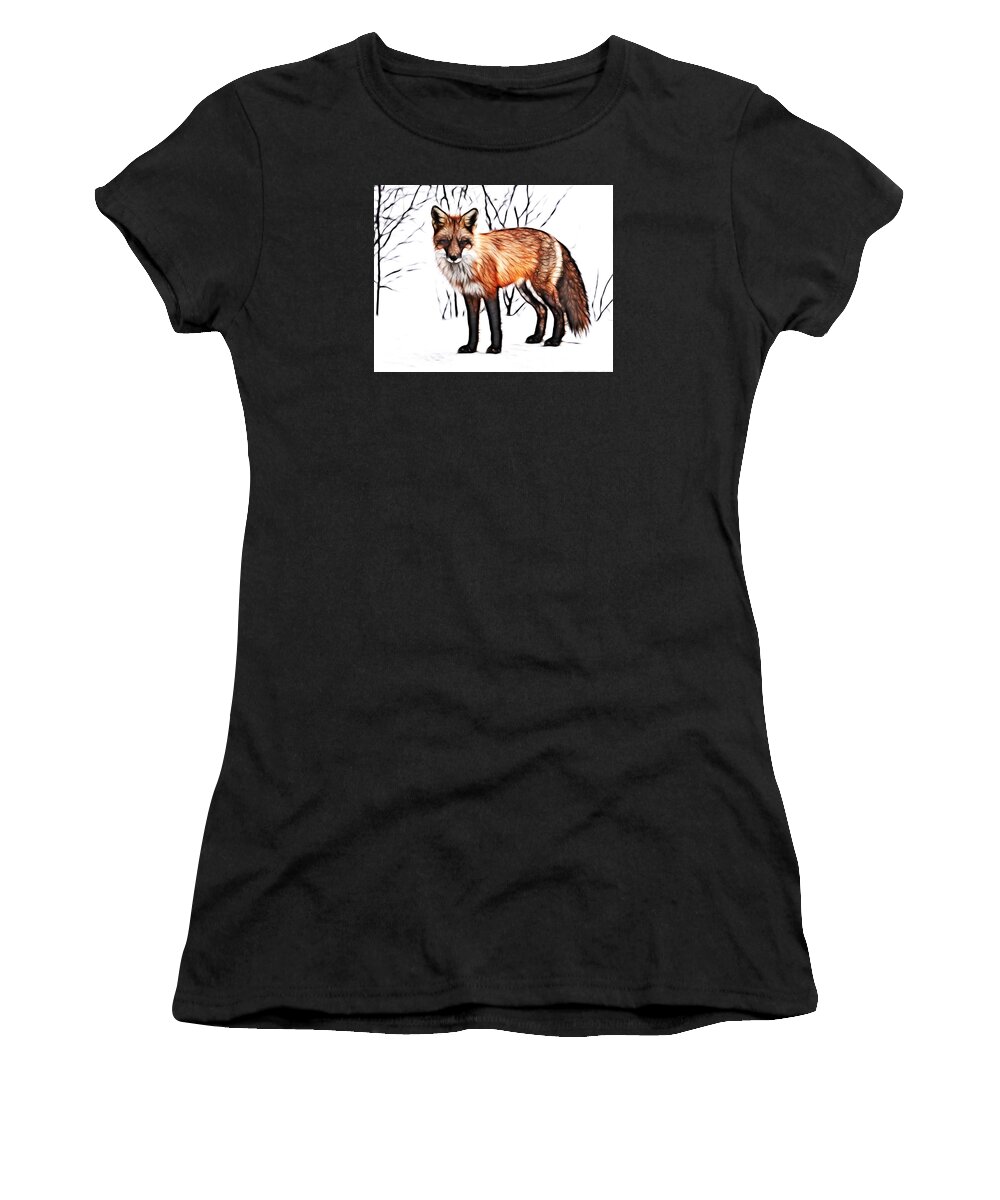 Red Fox Women's T-Shirt featuring the painting Red Fox Digital painting by Georgeta Blanaru