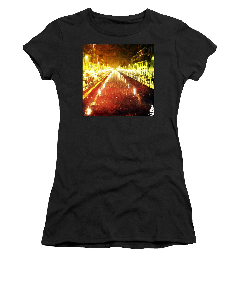 Milan Women's T-Shirt featuring the digital art Red Naviglio by Andrea Barbieri